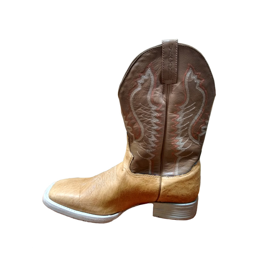 Bota Masculina Western Bico Quadrado Conhaque com Cano Canela